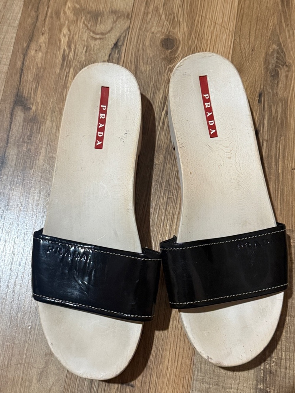 Prada Black and White Slide Mules
